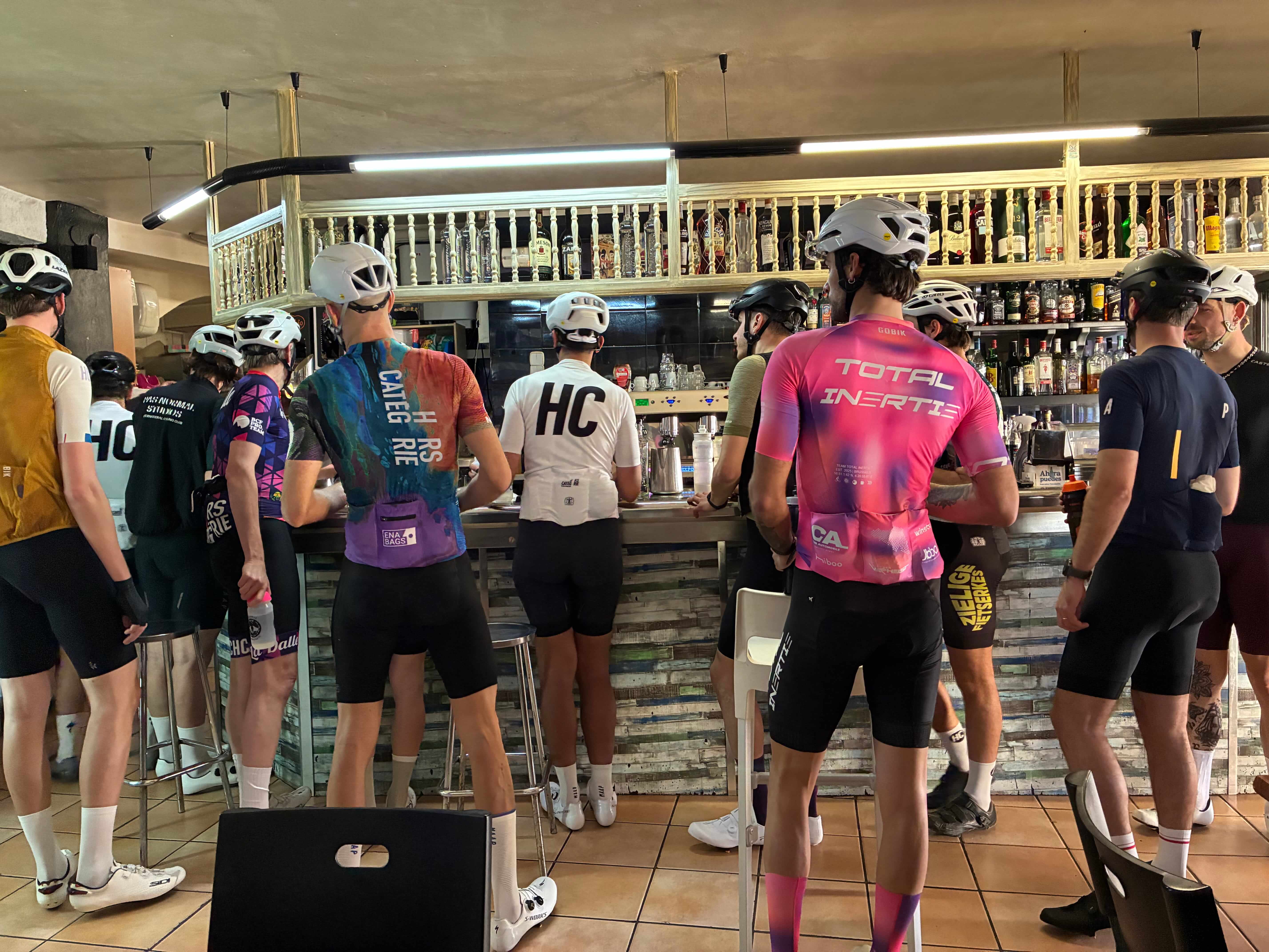 HC riders at a café bar stop